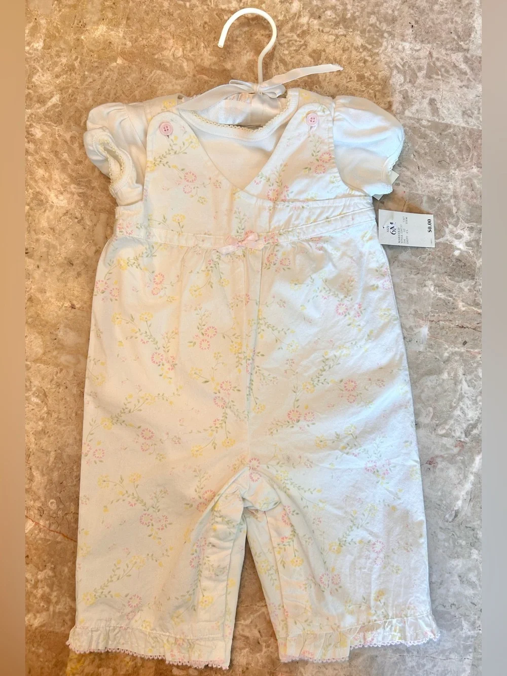 Lullaby Club Yellow Knit Cardi and Floral One-Piece for Baby Girl 6 mo